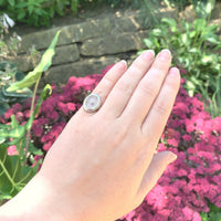 14k White Gold Genuine Natural Filigree Rock Crystal Diamond Ring (#J6206)