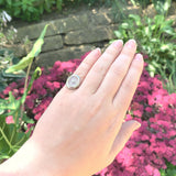 14k White Gold Genuine Natural Filigree Rock Crystal Diamond Ring (#J6206)