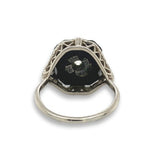 Art Deco 10k Genuine Natural Black Onyx and Diamond Filigree Ring 6.5 (#J7082)