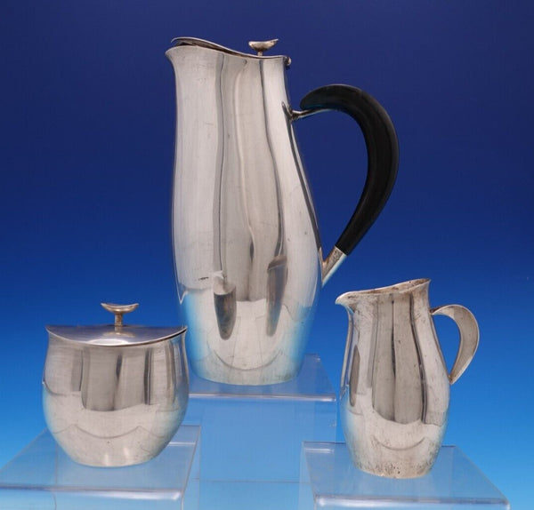 Contour by Towle Sterling Silver Coffee Set 3pc w/ Blue Lucite Handle (#7584)