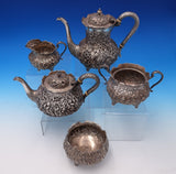 Repousse by Hennegan and Bates Sterling Silver Tea Set 5pc 58.49 ozt. (#7569)