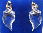 14k Rose Gold Carved Genuine Natural Rock Crystal Quartz Leaf Earrings (#J128)