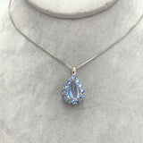 14k White Gold 2.34 Carat Blue Flash Moonstone and Cylon Sapphire Pendant #J7387