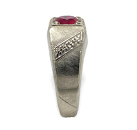 14k White Gold Men's Synthetic Lab-Created Ruby Ring Size 10.25 (#J7066)