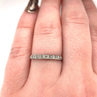 18k White Gold Wedding Band Ring w/Diamonds Engraved Dated 1932 Size 7.75 #J5907