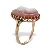 10k Yellow Gold Genuine Natural Agate Stone Cameo Ring Fine Carving (#J7058)