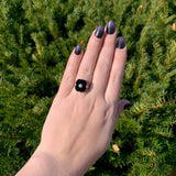 Art Deco 10k Genuine Natural Black Onyx and Diamond Filigree Ring 6.5 (#J7082)