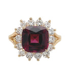 14k Yellow Gold 3.75 Carat Genuine Natural Garnet Ring w/ Diamond Halo (#J6765)