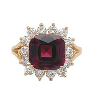 14k Yellow Gold 3.75 Carat Genuine Natural Garnet Ring w/ Diamond Halo (#J6765)
