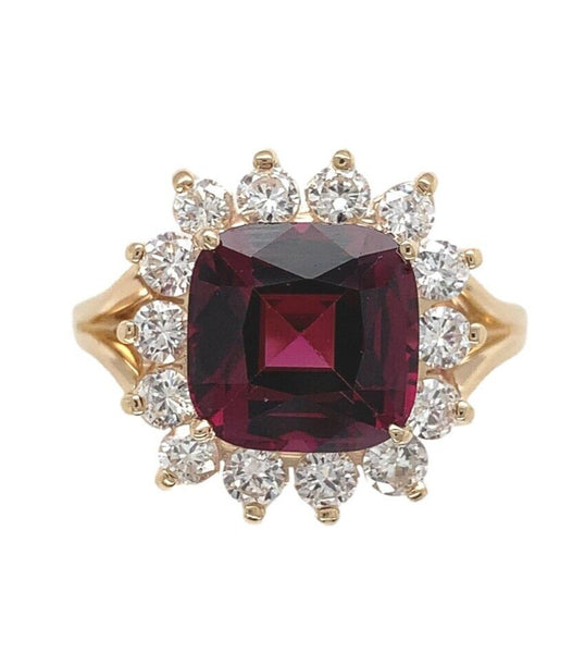 14k Yellow Gold 3.75 Carat Genuine Natural Garnet Ring w/ Diamond Halo (#J6765)