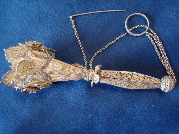 Silver Handmade Filigree Tripod Tussie Mussie Posey Posy Holder (#J1231)