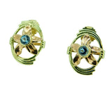 Retro 14k Gold Genuine Natural Aquamarine Earrings w/ Rose Gold Flowers (#J2522)