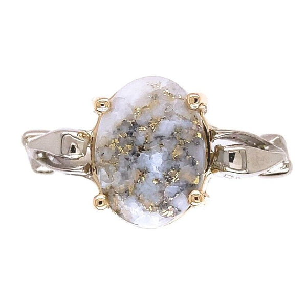 14k White Gold 2.56 Carat Genuine Natural Gold Vein Quartz Ring Size 9.25 #J6939