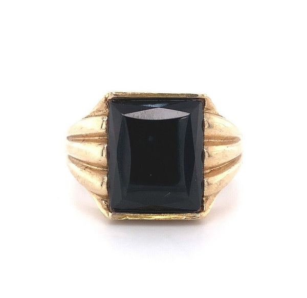 10k Yellow Gold Men's Black Genuine Natural Onyx Ring Jewelry (#J5733)