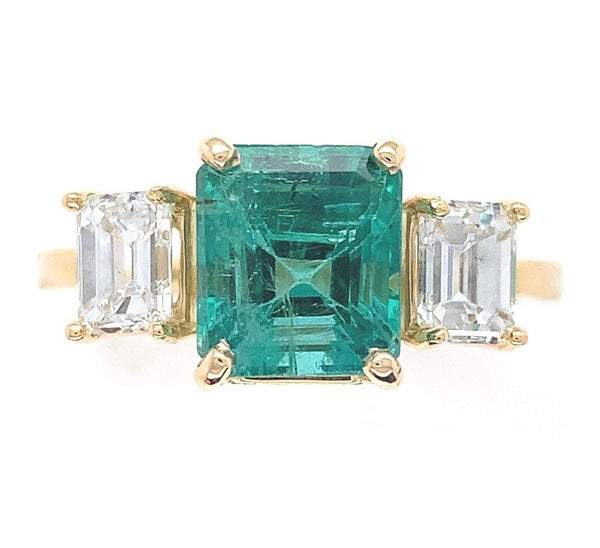 18k Yellow Gold GIA 2.86 Carat Emerald and 1.02 Carat Diamond Ring (#J6507)