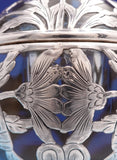 Art Nouveau Silver Overlay Glass Inkwell Chrysanthemum Floral 3 1/2" (#9225)