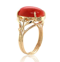 14k Yellow Gold Red/Orange Oval Genuine Natural Coral Ring Size 6.25 (#J6947)
