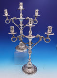 European .925 Sterling Silver Candelabra Pair 3-Light Repoussed w/Dolphins #9289