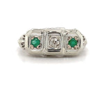 10k Gold Art Deco Genuine Natural Emerald and Diamond Filigree Ring (#J5523)
