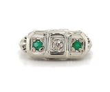 10k Gold Art Deco Genuine Natural Emerald and Diamond Filigree Ring (#J5523)