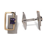 Custom Modernist 14k Yellow Gold and Sterling Cufflinks with Amethyst (#J7362)