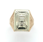 10k Yellow and White Gold Men's Ring with Crest Hand Engraved Size 9.75 (#J6353)
