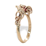 14k Yellow Gold Handwrought Rose Ring with Genuine Natural Ruby Diamond (#J7410)