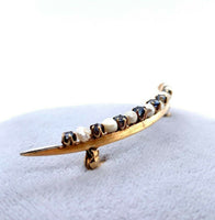 14k Yellow Gold Montana Sapphire and Pearl Large Crescent Pin (#J5470)