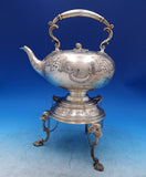 Martin, Hall and Co English Silverplate Kettle on Stand Bright-Cut w/Rams #7418