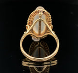 14k Yellow Gold High Dome Genuine Natural Moonstone Ring Handwrought (#J6495)