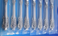 Grande Baroque Wallace Sterling Silver Steak Knife Set 8 Custom 9 1/4" Serrated