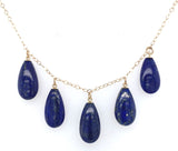 14k Yellow Gold Necklace w/ Five Genuine Natural Lapis Briolette Drops (#J7599)