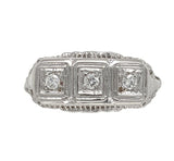 14k White Gold Three-Stone Genuine Natural Diamond Filigree Ring (#J6820)