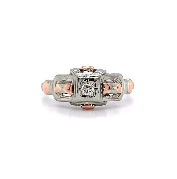 18k White and Rose Gold Vintage Genuine Natural Diamond Ring (#J5609)