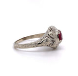 14k White Gold Art Deco .74ct Genuine Natural Ruby Filigree Ring (#J5619)