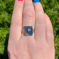 10k Gold Men's Ring w/ Genuine Natural Blue Onyx and Diamond NOS Size 8 (#J6629)