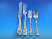 Rose by Stieff Sterling Silver Flatware Set for 12 Service 60 pc Repousse Dinner