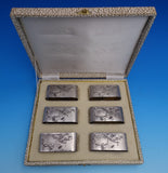 Portuguese .833 Silver Napkin Ring Set 6pc in Box w/ Tulips Butterflies (#9099)