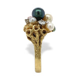 18k Yellow Gold Black White and Pink Pearl and Diamond Ring Size 6.5 (#J7080)