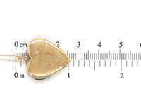 14k Yellow Gold Heart Shaped Locket with Diamond Accents Hand Engraved (#J6969)