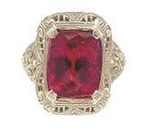 14k White Gold 4 Carat Genuine Natural Rubellite Filigree Ring 7.25 (#J7553)