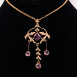 10k Yellow Gold Lavaliere with Seed Pearls and Purple Paste Stones (#J6057)