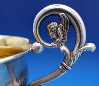 French Sterling Silver Cup and Saucer 2pc GW Winged Cherub Applied Border #8422