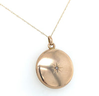 10k Yellow Gold Round Locket with Genuine Natural Diamond in Starburst (#J6433)