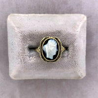 14k Yellow Gold Art Deco Filigree Genuine Natural Stone Cameo Ring (#J5412)