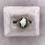 14k Yellow Gold Art Deco Filigree Genuine Natural Stone Cameo Ring (#J5412)