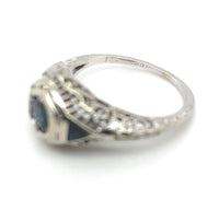 18k Art Deco Filigree Sapphire Ring w/ Synthetic Lab-Created Sapphires (#J6310)