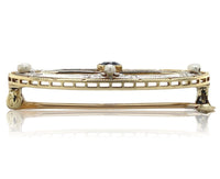 14k Yellow Gold with Platinum Top Montana Sapphire and Pearl Pin (#J6736)