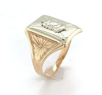 10k Yellow and White Gold Men's Ring with Crest Hand Engraved Size 9.75 (#J6353)