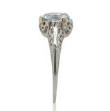 18k White Gold Filigree Deco 1.15 Carat Genuine Natural Aquamarine Ring (#J6774)